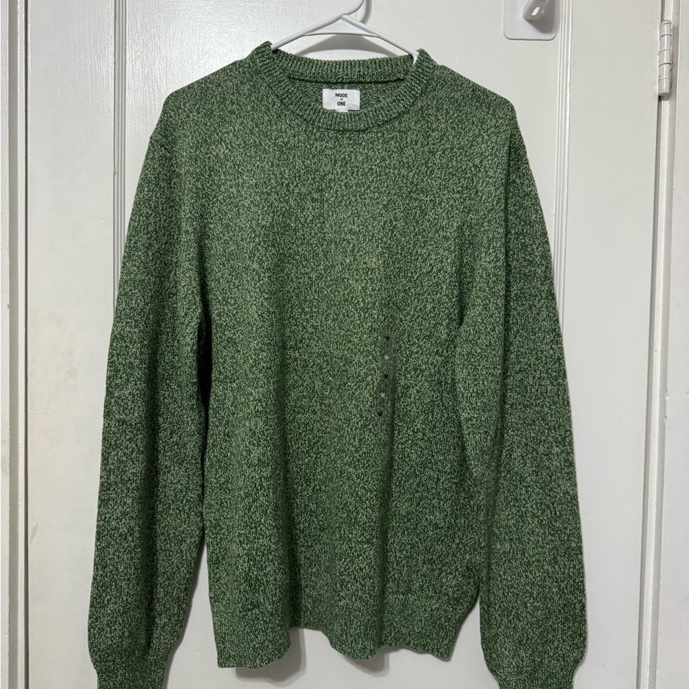 Mode of One Men's Medium Regular-Fit Marled-Knit Sweater in Black Forest Green